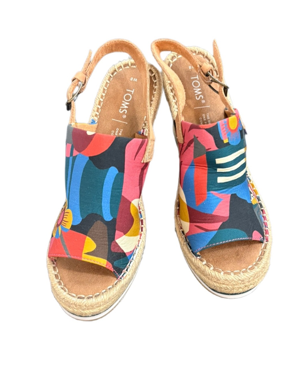 Toms Multicolor Canvas Graphic Espadrille Wedge Sandal Size 8 NWOT